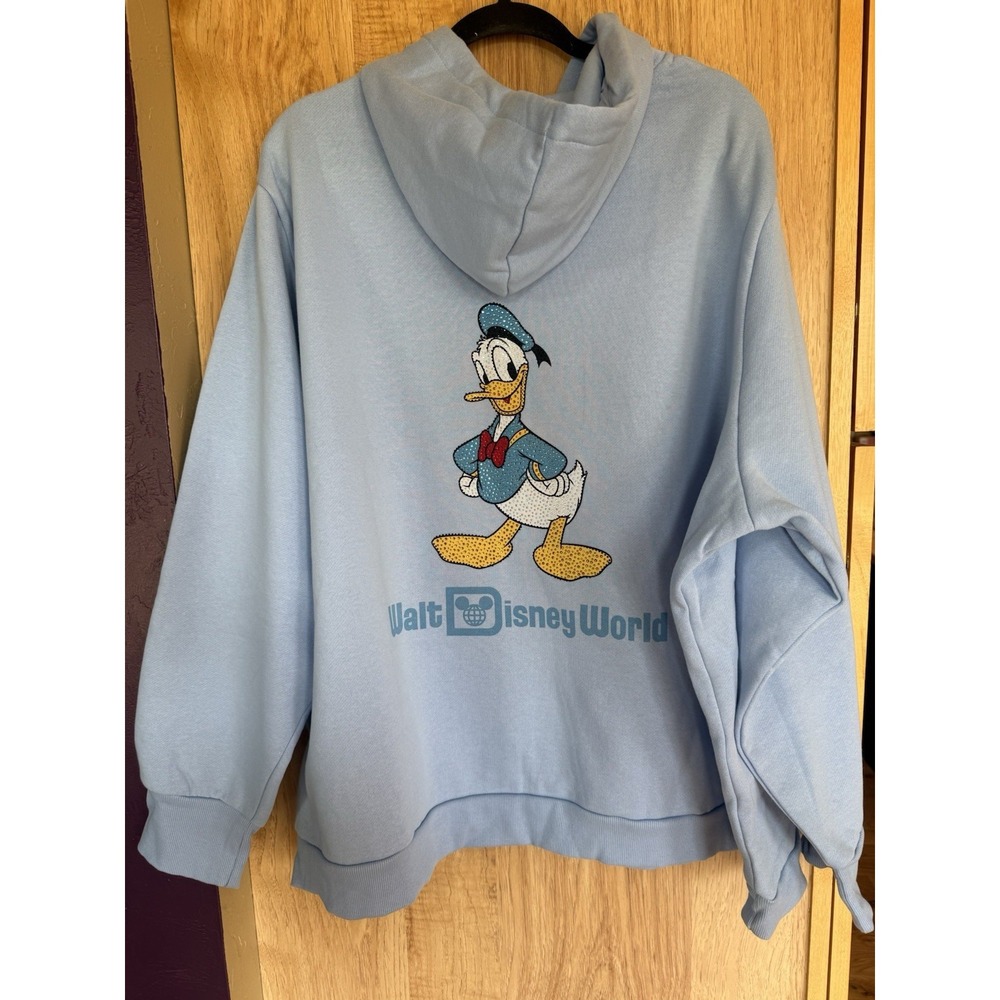 Disneyworld Blue Rhinestone Bling Donald Duck Zip Up Hoodie Sweatshirt Large NWT